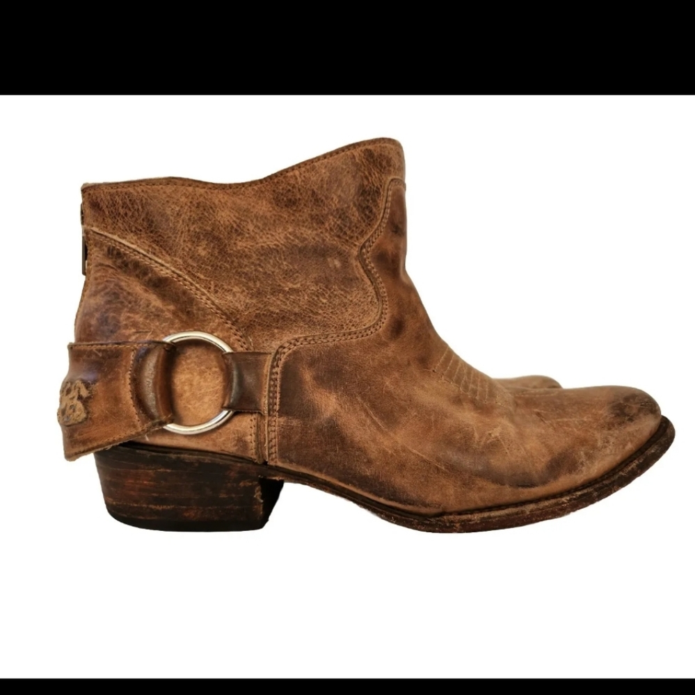 Freebird Cali Brown/Tan Leather Bootie Distressed Ankle Boot Zip Harness 8 M - Picture 3 of 15